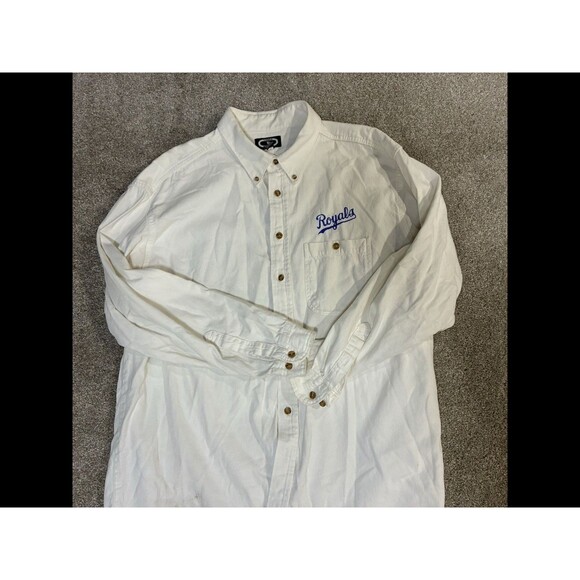 Royals XXL Embroidered Button Up Shirt White Three Rivers KC Baseball Vintage - Picture 5 of 8